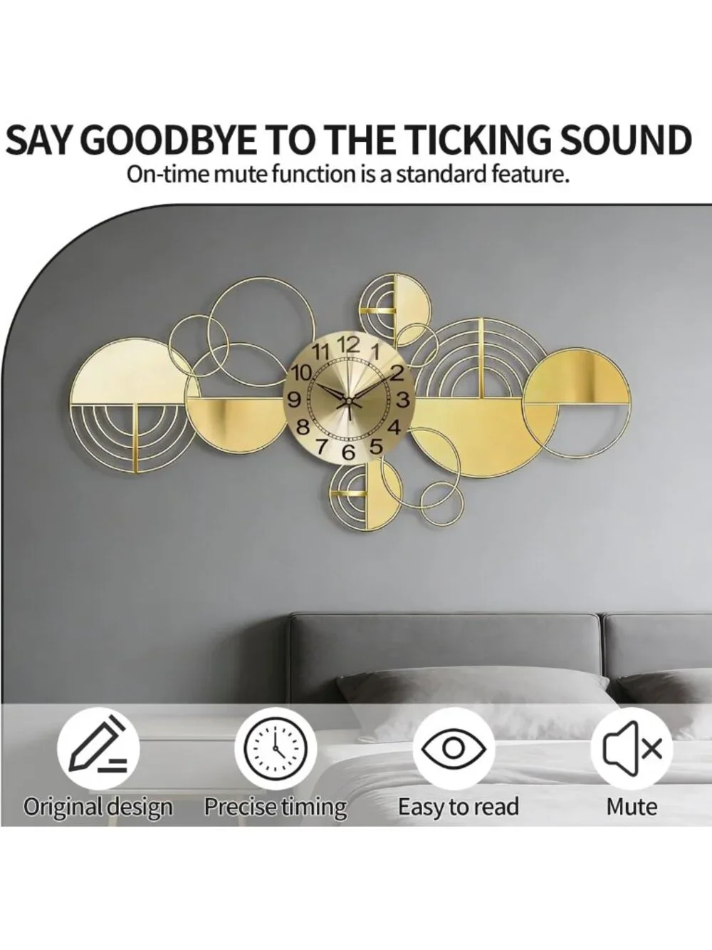 Oversized 3D Metal Wall Clock - Silent Non-Ticking Decorative Art for Home
